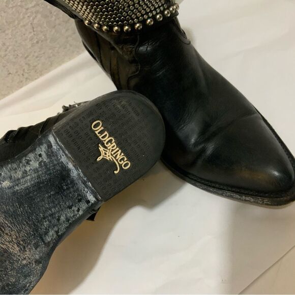Old Gringo Mini Belinda Stud Cowboy Western Heeled Black Leather Bootie Boots - Picture 9 of 16